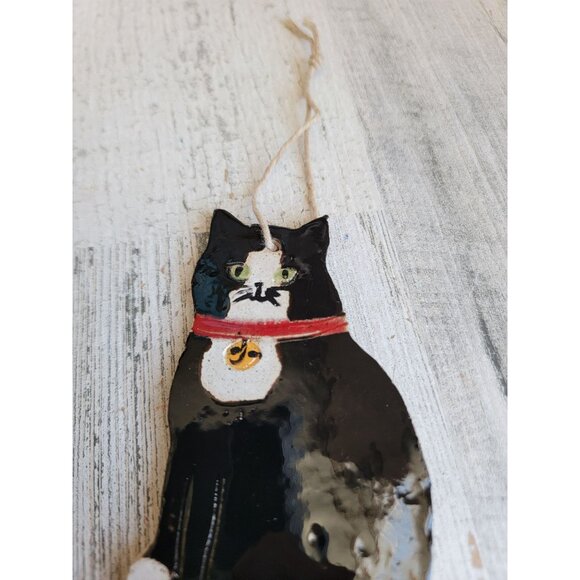 Vintage black white cat pet ornament Xmas unique kitten - Picture 3 of 6